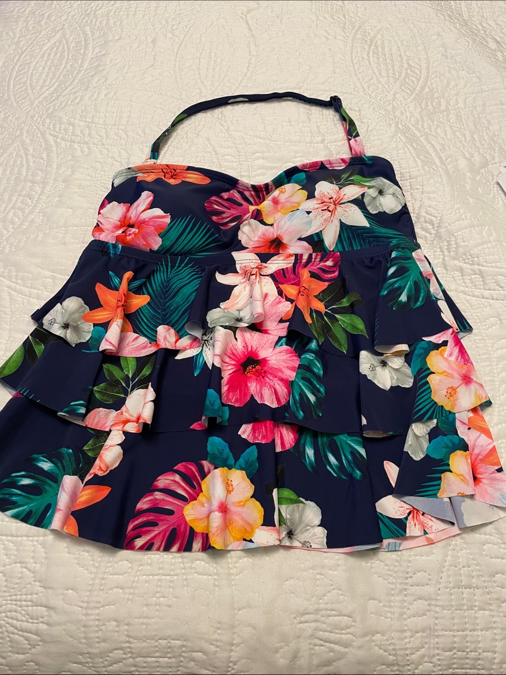 Island Escape Triple Tiered Ruffle Bandini Tankini Top with or without Strap 12